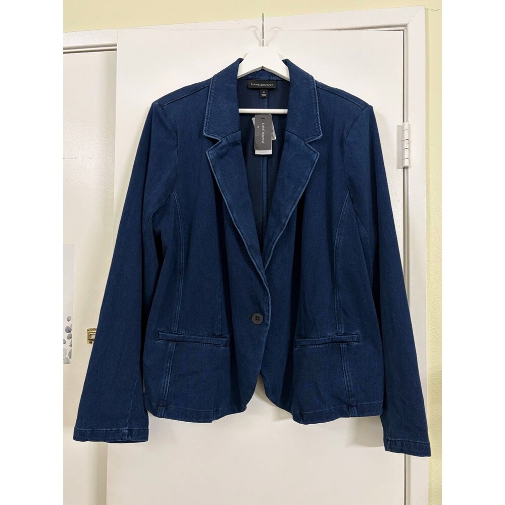 NWT Lane Bryant Stretch Denim Look Blazer Jacket Plus Size 24 Single Button